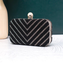 Black Pearl Beaded Party Clutch Bag For Women