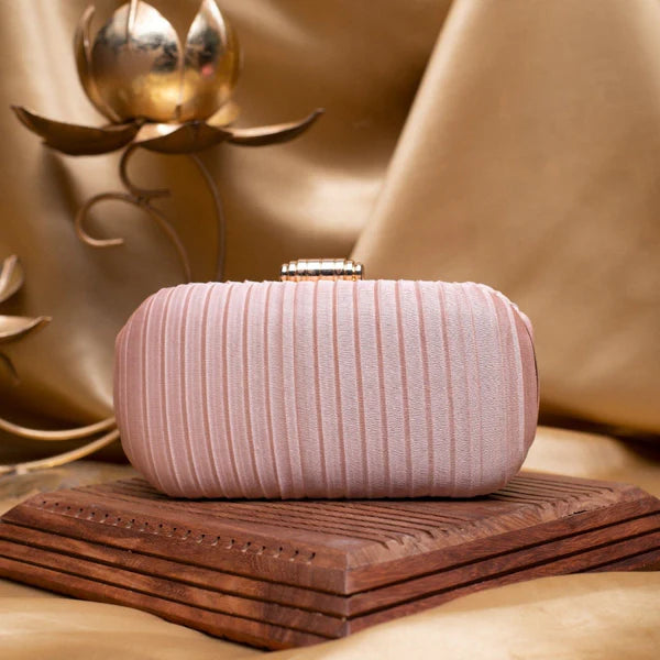 Baby Pink Ribbed Fabric Clutch
