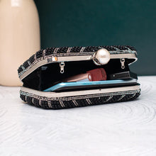 Black Pearl Beaded Party Clutch Bag For Women