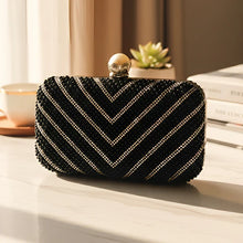 Black Pearl Beaded Party Clutch Bag For Women
