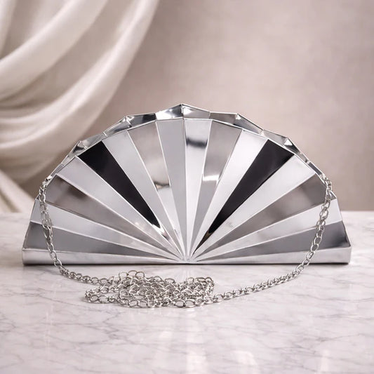 Elegant Silver Fan-Shaped Acrylic Clutch