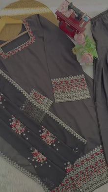 Designer Natural Crepe Farshi Palazzo Set With Thread & Sequence Embroidery