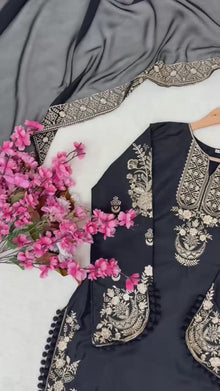House of Ilahi Black Georgette Palazzo Kurti Set