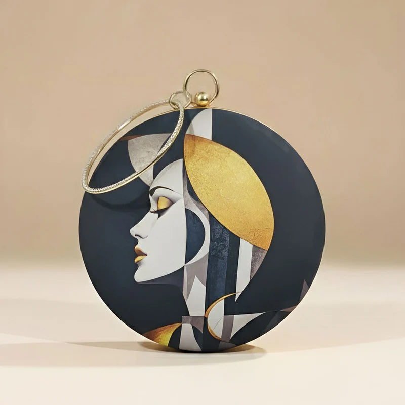 Golden Eclipse Woman Round Clutch