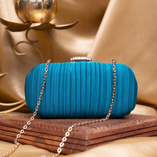 Blue Ribbed Fabric Clutch