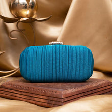 Blue Ribbed Fabric Clutch