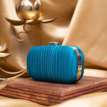 Blue Ribbed Fabric Clutch
