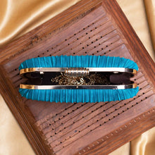 Blue Ribbed Fabric Clutch