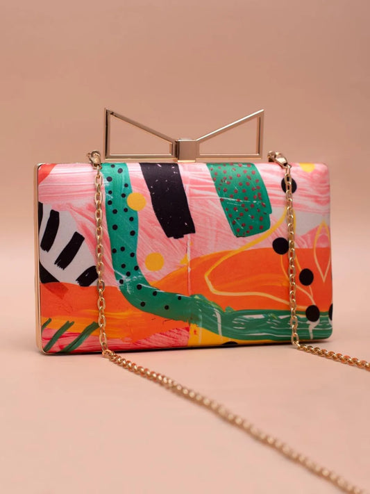 Multicolor Art Printed Clutch Bag For Women